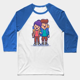 Cute Couple Boy And Girl Travelling Together Baseball T-Shirt